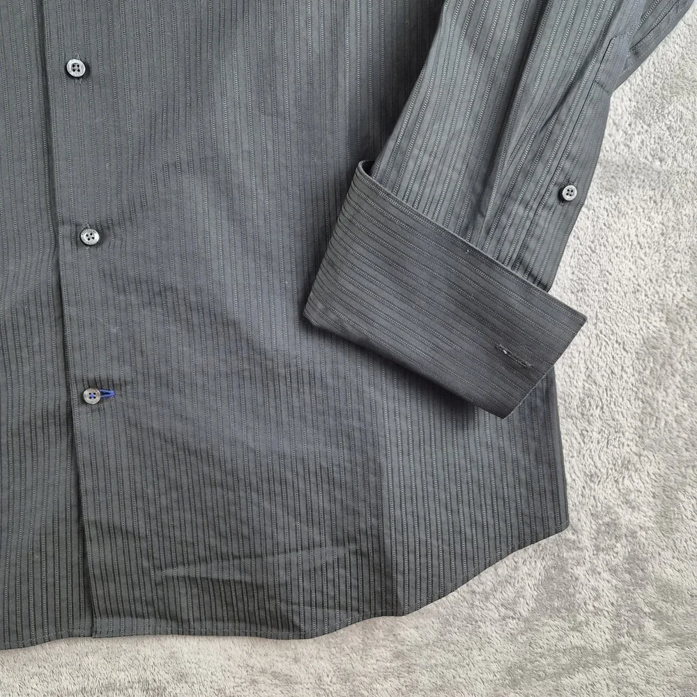 Vintage Banana Republic Shirt Large 16/16.5 Gray Striped Double Flip Cuff Office